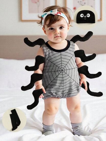 Spider Halloween Costume – 3-Piece Baby & Toddler Set | Sleeveless Romper, Socks & Hat (3M–3Y)