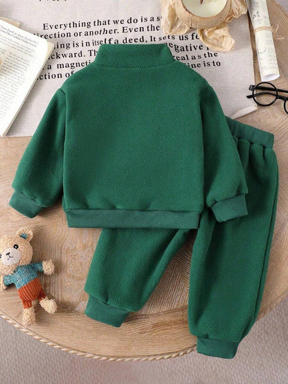Baby/Toddler Boy Casual Set – Letter Embroidery Half-Zip Top & Solid Trousers | Age 6M-3 YRS)