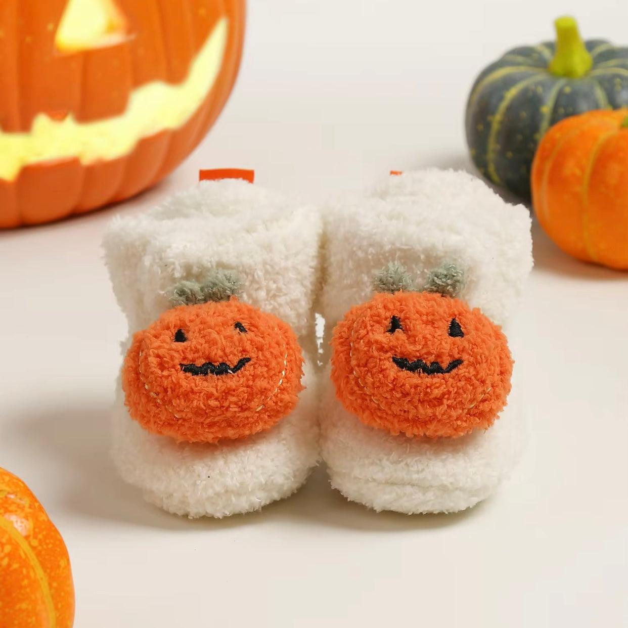 Baby Fleece Pumpkin Fluffy Halloween Booties (Age Newborn - 18M)