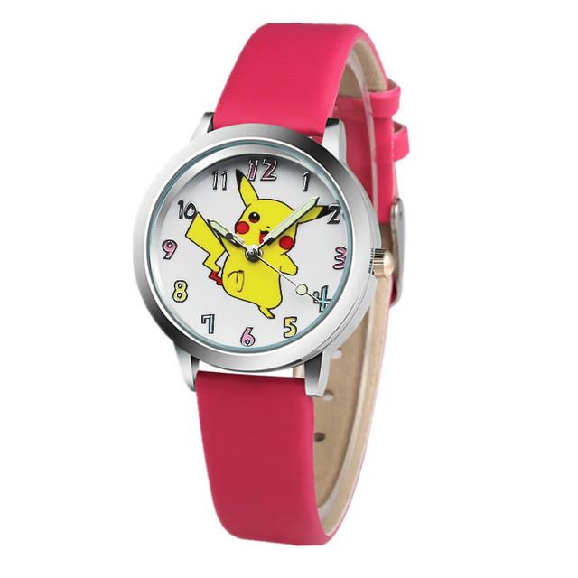 Children’s Pikachu Pokemon Leather Watch | Cartoon Pokémon Kids Clock Hot Pink