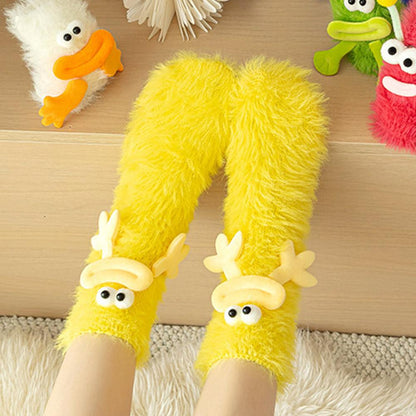 Mink Fleece Floor Socks – Funny Big-Eye Cartoon | Warm Plush Indoor Socks