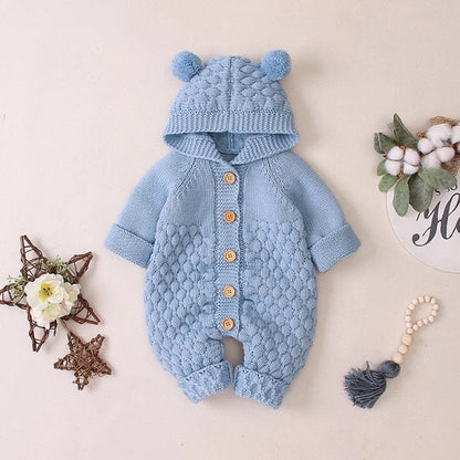 Baby Girls / Boys Hooded Knitted Jumpsuit (Age 6m-24m) Blue