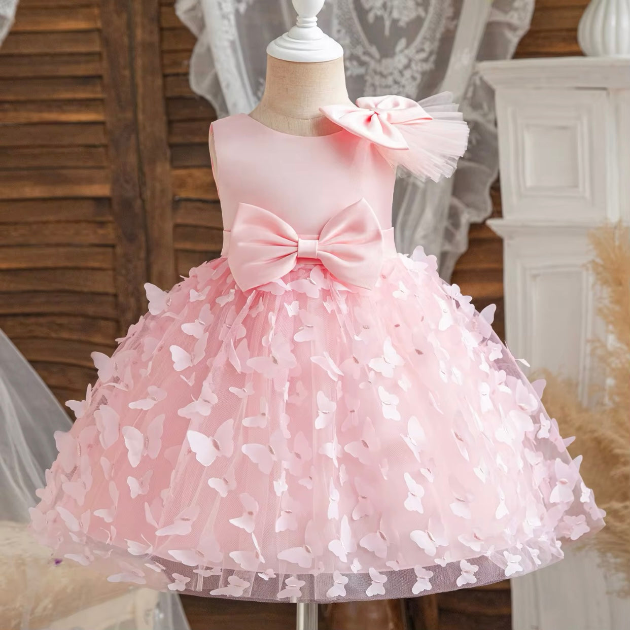 Girls Bow Butterfly Tulle Dress (Age 9M-5YRS)