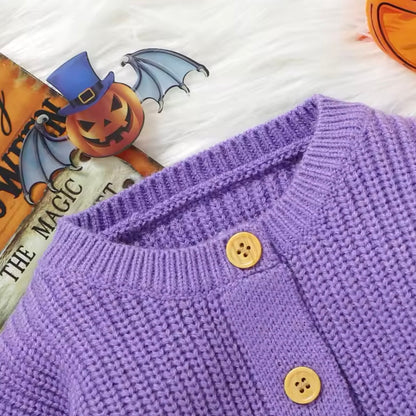 Baby Purple Halloween Knitted Cardigan (Age 9M-3YRS)
