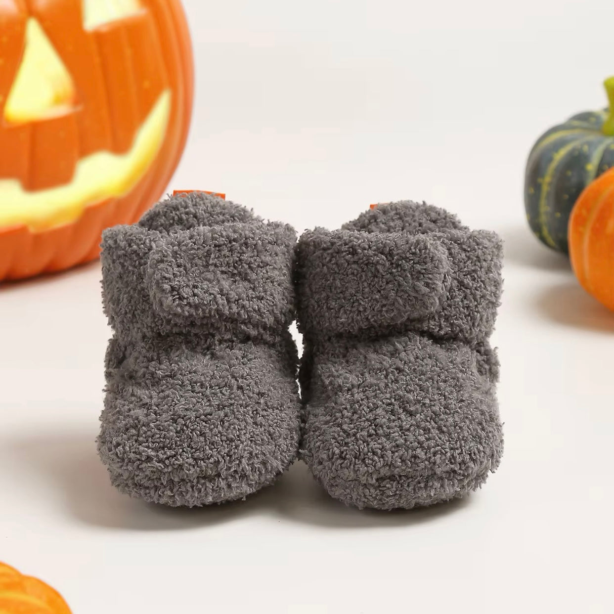 Baby Fleece Pumpkin Fluffy Halloween Booties (Age Newborn - 18M)