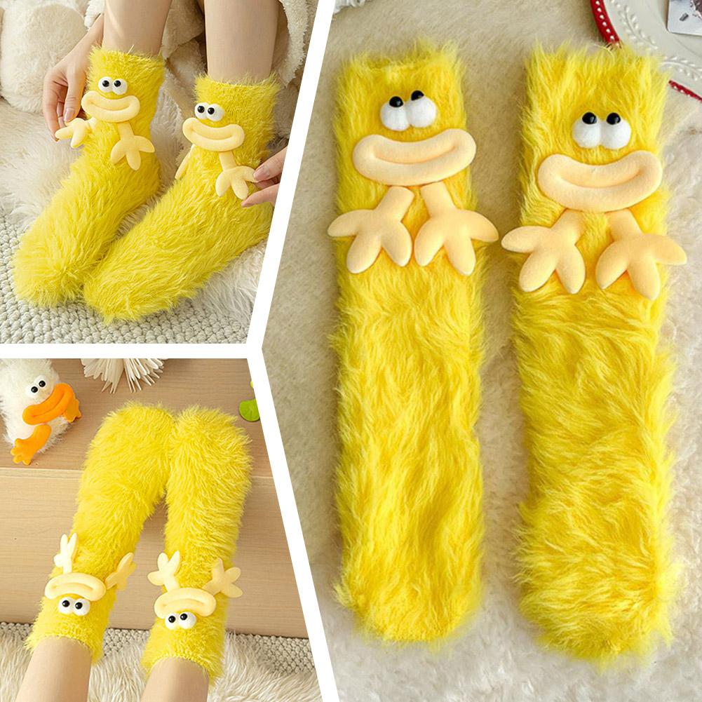 Mink Fleece Floor Socks – Funny Big-Eye Cartoon | Warm Plush Indoor Socks
