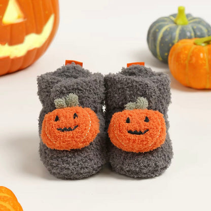 Baby Fleece Pumpkin Fluffy Halloween Booties (Age Newborn - 18M)