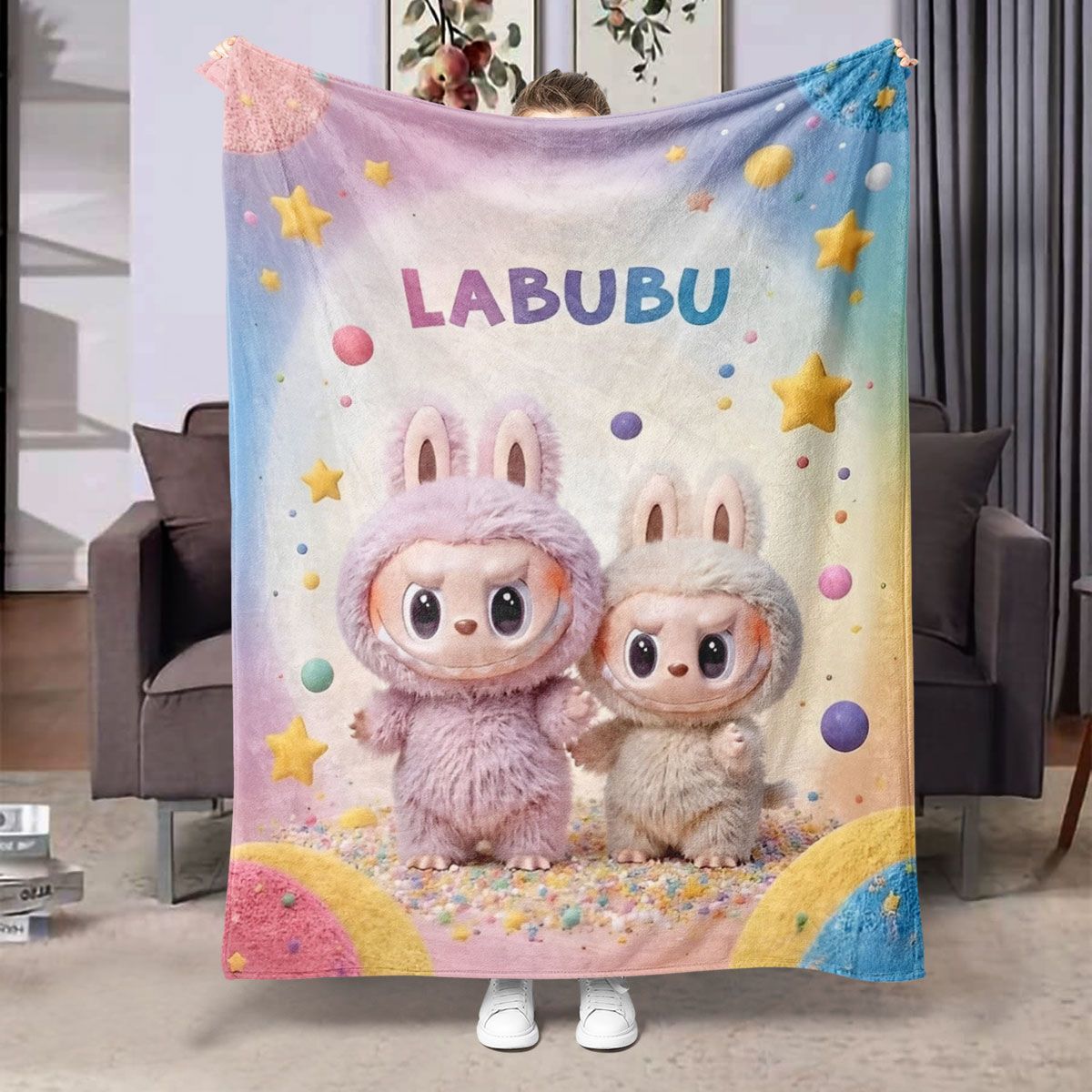 Labubu Flannel Blanket â€“ Cozy All-season Nap Throw | Soft Plushie Pairing Multicolor B