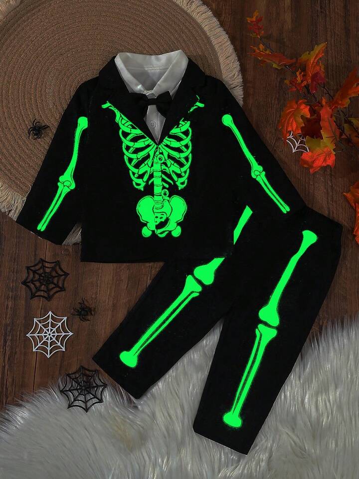 Baby/Toddler Glow-in-the-Dark Skeleton Gentleman â€“ 2pc Halloween Blazer & Pants Set (Age 6M-3 YRS)