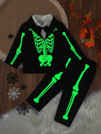 Baby/Toddler Glow-in-the-Dark Skeleton Gentleman â€“ 2pc Halloween Blazer & Pants Set (Age 6M-3 YRS)