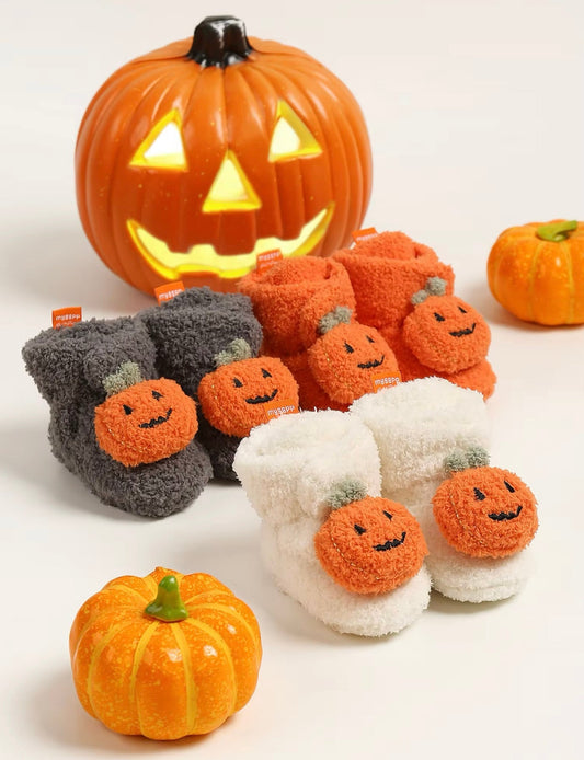 Baby Fleece Pumpkin Fluffy Halloween Booties (Age Newborn - 18M)
