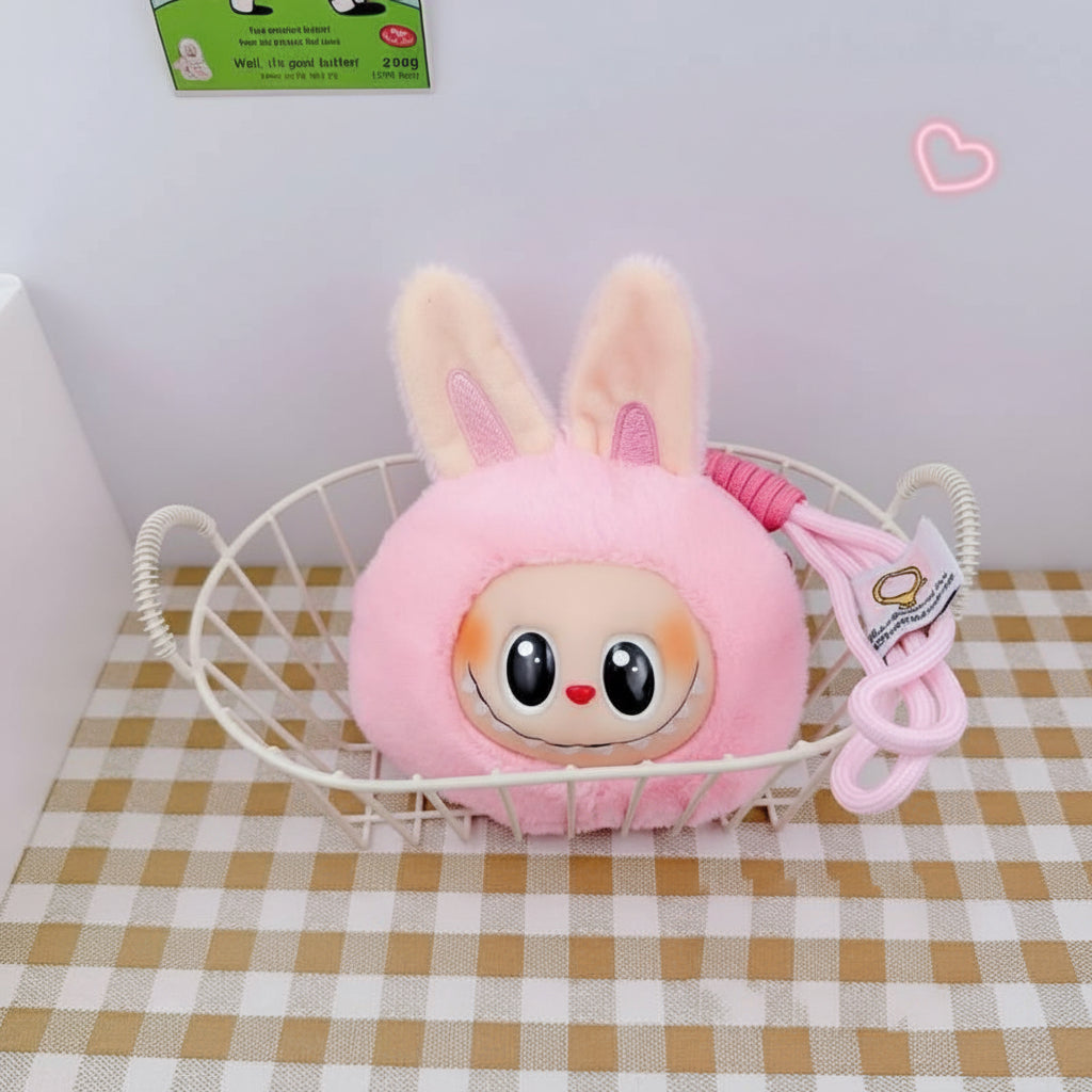 Labubu Plush Wallet Keychain Pendant | Mini Zipper Pouch • Cute Hanging Decoration • Bag & Key Accessory Pink