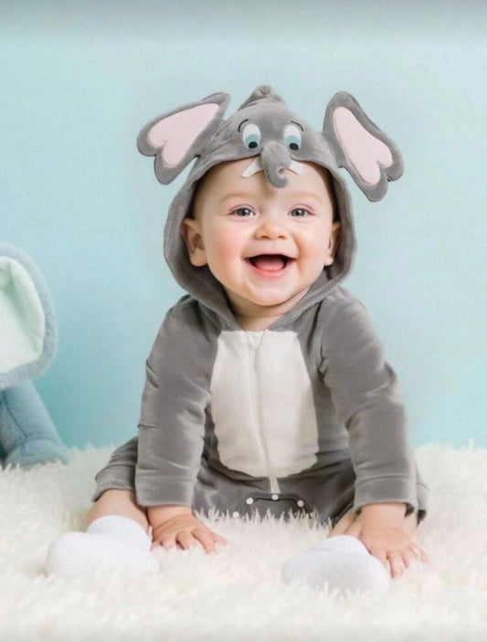 Baby Elephant Halloween Costume â€“ Plush Animal Outfit for Babies (Age Newborn-9M) Grey