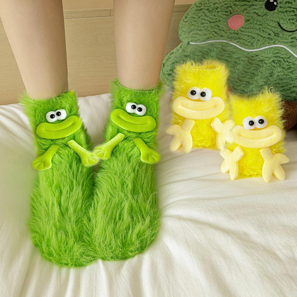 Mink Fleece Floor Socks – Funny Big-Eye Cartoon | Warm Plush Indoor Socks