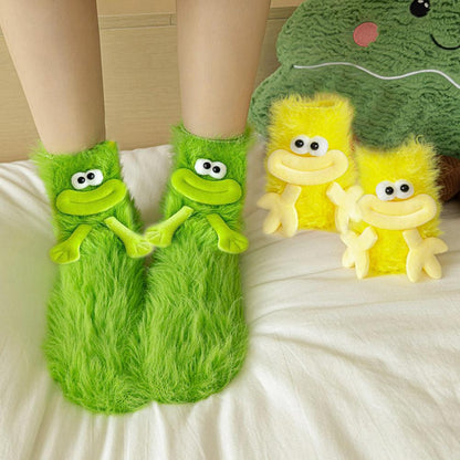 Mink Fleece Floor Socks – Funny Big-Eye Cartoon | Warm Plush Indoor Socks