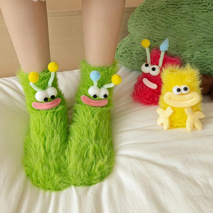 Funny Big-Eye Animal Cartoon Socks â€“ Thick Fuzzy Plush