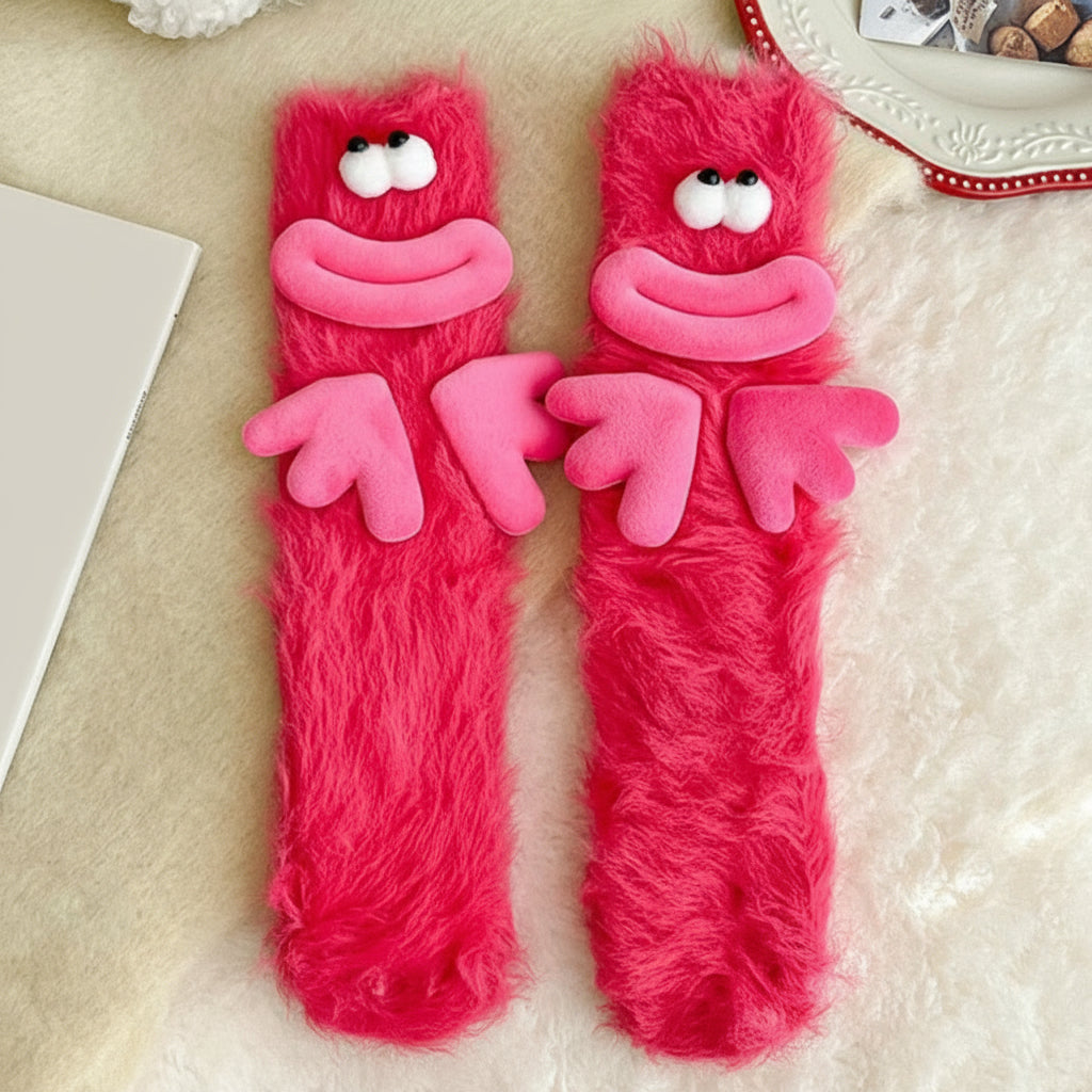 Mink Fleece Floor Socks – Funny Big-Eye Cartoon | Warm Plush Indoor Socks