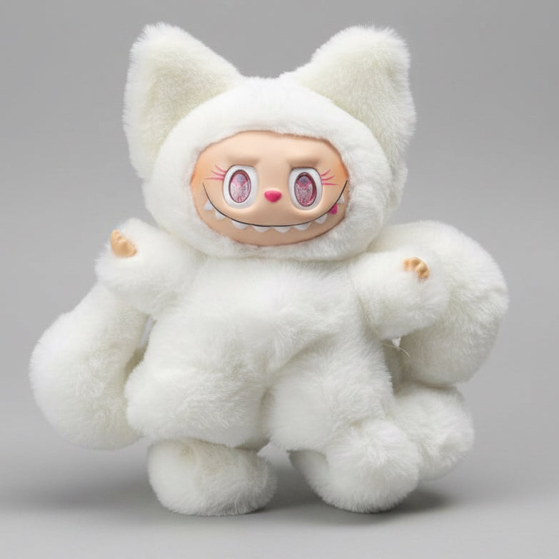 Rare Labubu Nine‑Tailed Fox Plush Doll | Mystical Soft Toy • Collector’s Plush Figure White