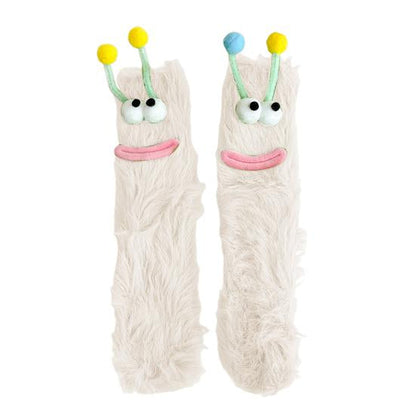 Funny Big-Eye Animal Cartoon Socks â€“ Thick Fuzzy Plush White