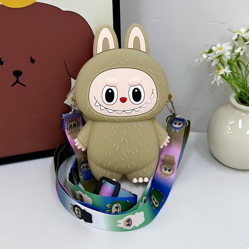 Labubu Macaron Mini Messenger Bag â€“ Soft Silicone Coin Purse Brown