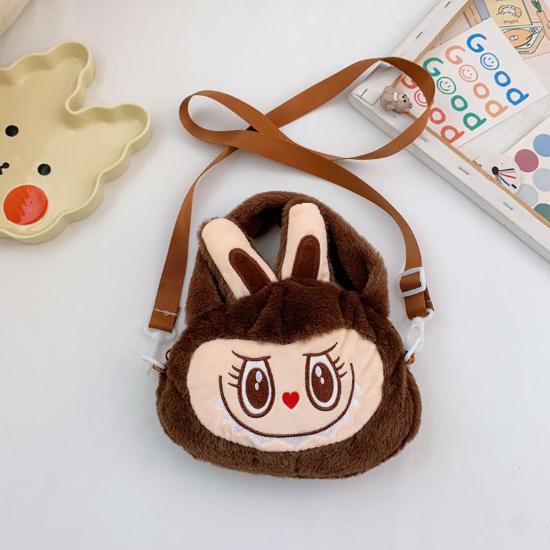 Labubu Kids Plush Crossbody Bag | Cute Mini Cartoon Shoulder Bag • Soft Plush Purse for Children Brown