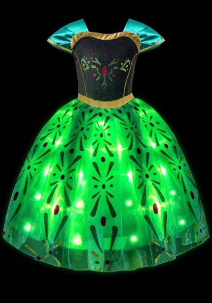 Girls Floral Print LED Princess Dress â€“ Light-Up Cosplay Outfit with Sleeves - Halloween Costume (Age 3-9 YRS)