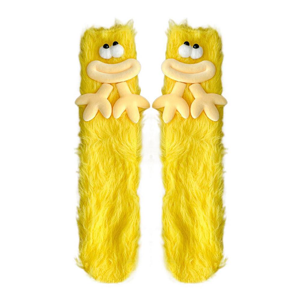 Mink Fleece Floor Socks – Funny Big-Eye Cartoon | Warm Plush Indoor Socks Yellow