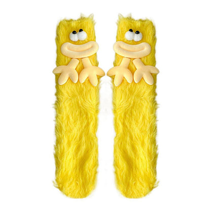 Mink Fleece Floor Socks – Funny Big-Eye Cartoon | Warm Plush Indoor Socks Yellow