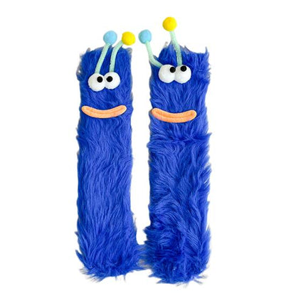 Funny Big-Eye Animal Cartoon Socks â€“ Thick Fuzzy Plush Blue