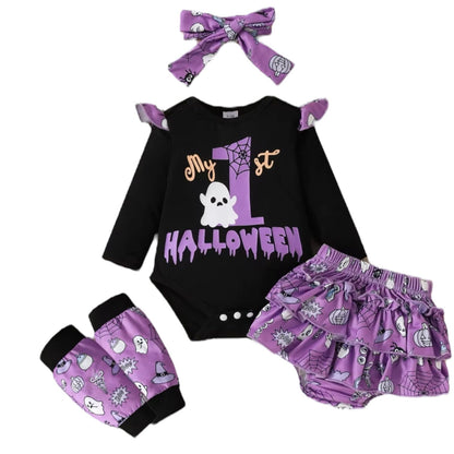 Baby Girls 1st Halloween Bodysuit Ruffle Shorts & Legwarmers Outfit (Age Newborn - 18M)