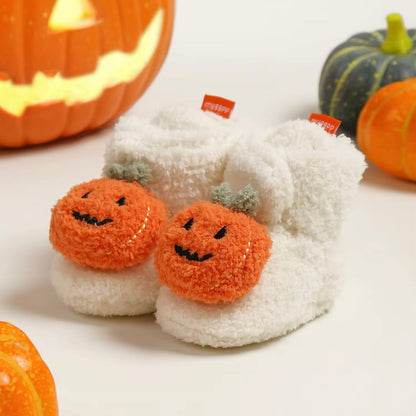 Baby Fleece Pumpkin Fluffy Halloween Booties (Age Newborn - 18M)