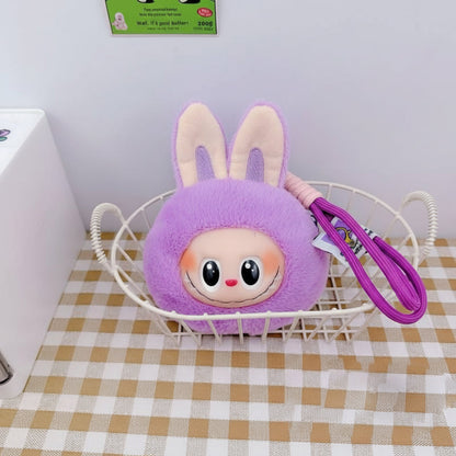 Labubu Plush Wallet Keychain Pendant | Mini Zipper Pouch • Cute Hanging Decoration • Bag & Key Accessory Purple