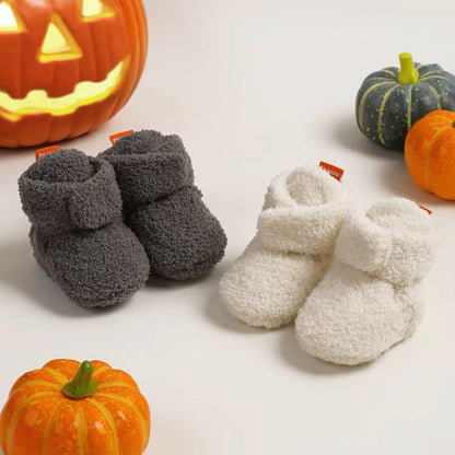 Baby Fleece Pumpkin Fluffy Halloween Booties (Age Newborn - 18M)