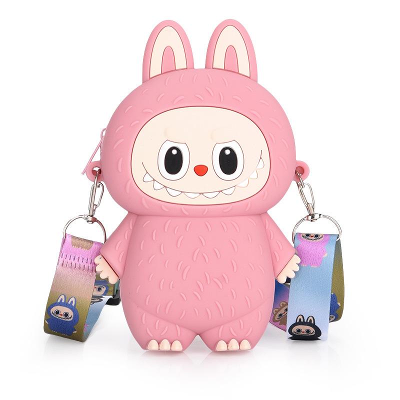 Labubu Macaron Mini Messenger Bag â€“ Soft Silicone Coin Purse Pink