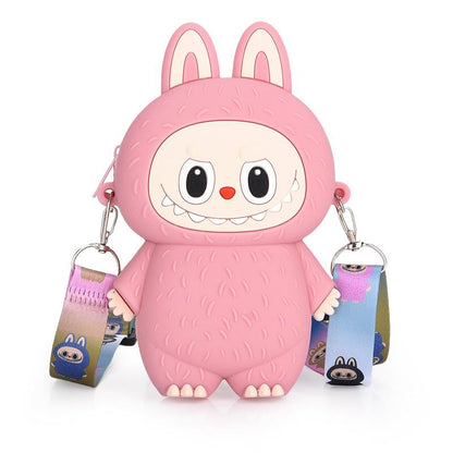 Labubu Macaron Mini Messenger Bag â€“ Soft Silicone Coin Purse Pink