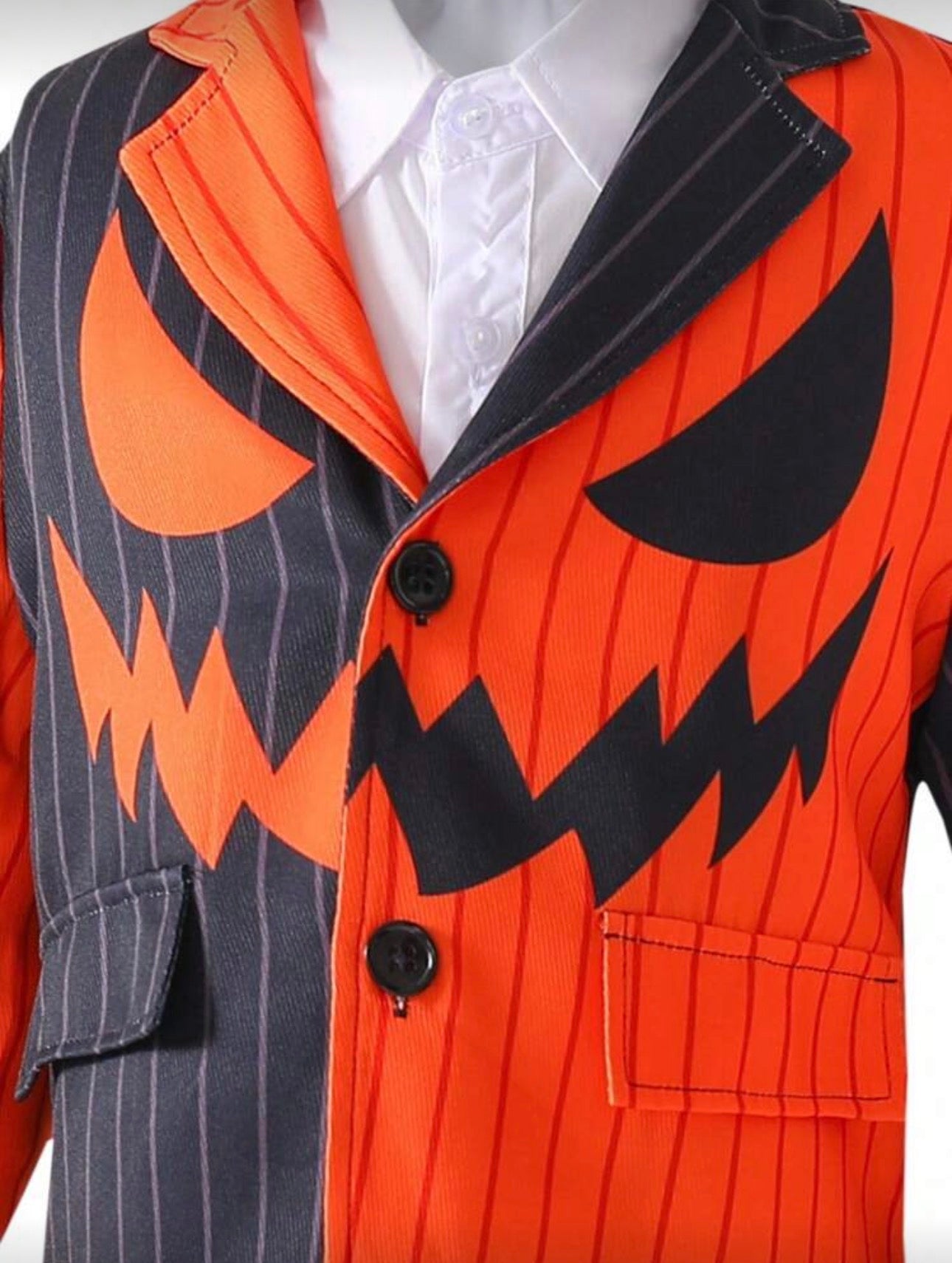 Kids Boys Jack-O Pinstripe Suitmeister Costume 3-Piece Suit | Pumpkin Print Jacket, Trousers & Tie (Age 2-7 YRS)