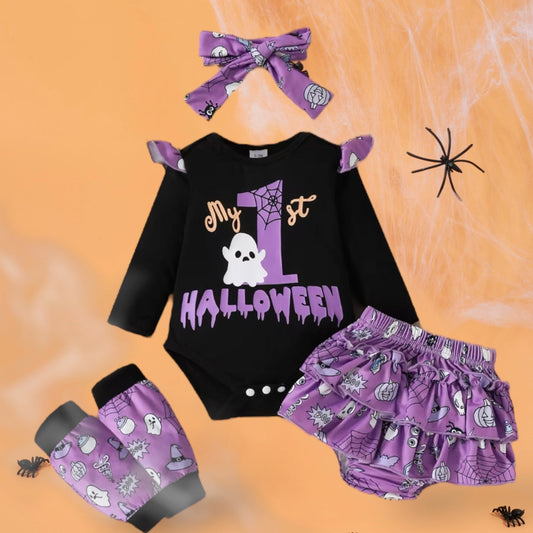 Baby Girls 1st Halloween Bodysuit Ruffle Shorts & Legwarmers Outfit (Age Newborn - 18M)