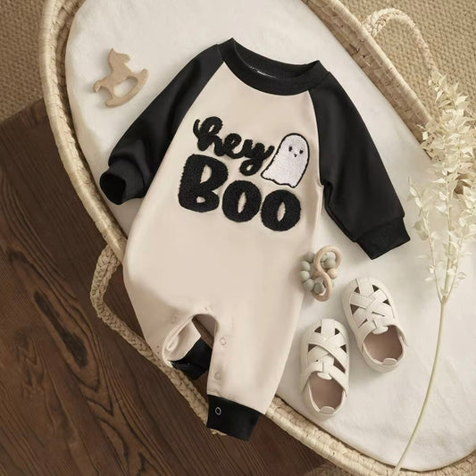 Baby Boys “Hey Boo” Halloween Romper (Age Newborn - 18M)
