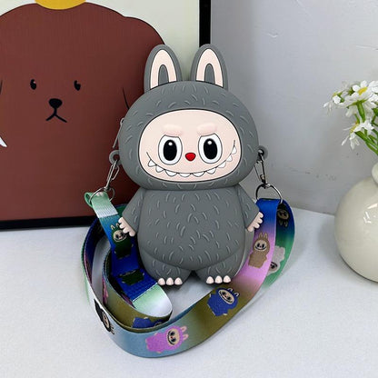 Labubu Macaron Mini Messenger Bag â€“ Soft Silicone Coin Purse Grey