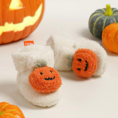 Baby Fleece Pumpkin Fluffy Halloween Booties (Age Newborn - 18M)