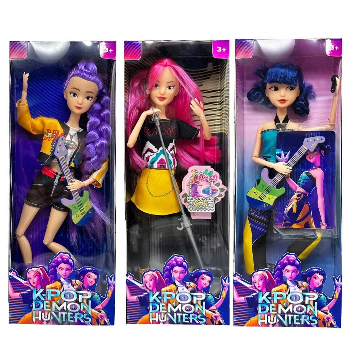 Demon Hunters Vinyl Doll Series – Rumi, Mira & Zoi | Anime K‑Pop Character Figurine | 15–18cm 3 Pack Box