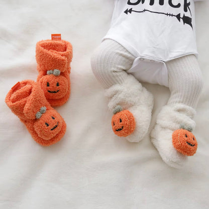 Baby Fleece Pumpkin Fluffy Halloween Booties (Age Newborn - 18M)