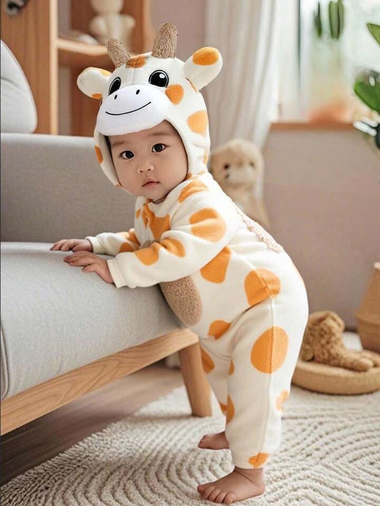 Baby/Toddler Giraffe Halloween Costume Hooded Romper â€“ Warm Fleece Jumpsuit Costume (Age Newborn-3 YRS) Orange