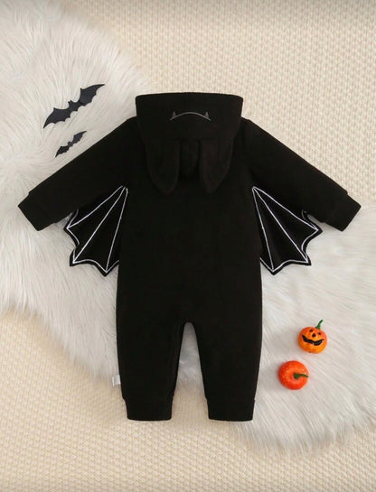 Bat Embroidery Halloween Baby Romper Set â€“ Thickened Long Sleeve Bodysuit with 3D Ear Hat | Age 6M - 3 YRS