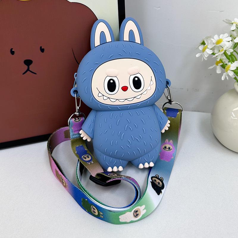 Labubu Macaron Mini Messenger Bag â€“ Soft Silicone Coin Purse Blue