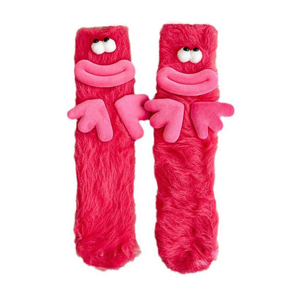 Mink Fleece Floor Socks – Funny Big-Eye Cartoon | Warm Plush Indoor Socks Red