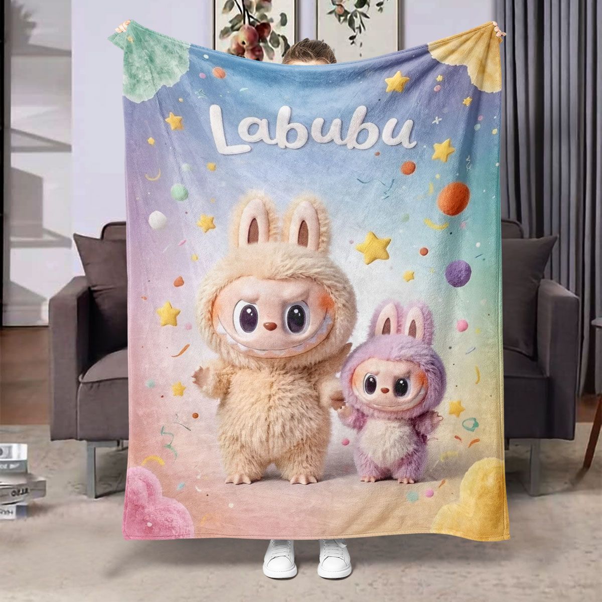 Labubu Flannel Blanket â€“ Cozy All-season Nap Throw | Soft Plushie Pairing Multicolor C