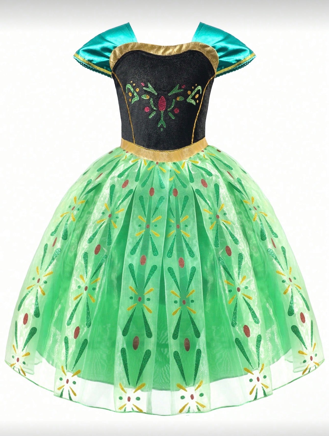 Girls Floral Print LED Princess Dress â€“ Light-Up Cosplay Outfit with Sleeves - Halloween Costume (Age 3-9 YRS)