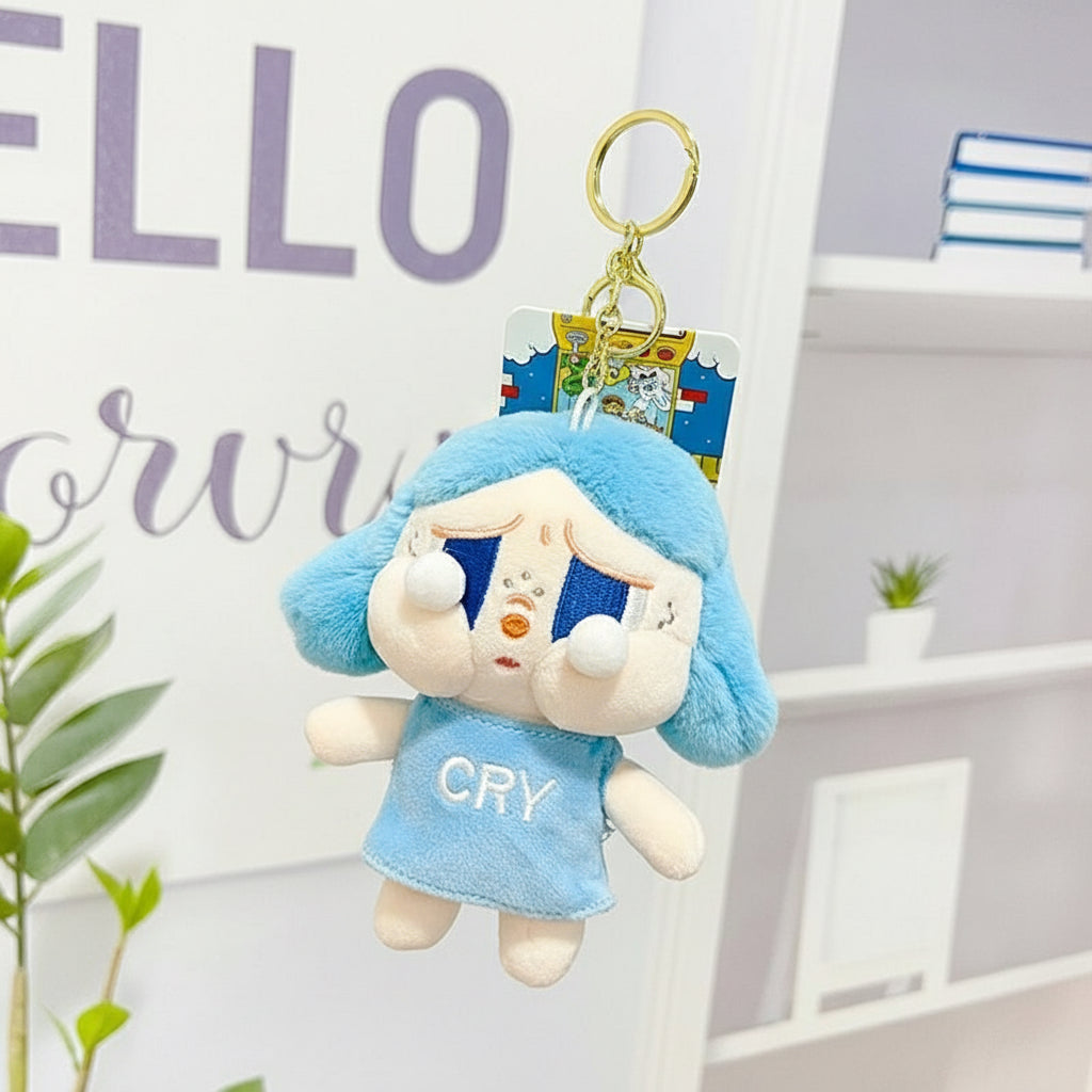 POP MART Crybaby Plush Keychain â€“ 13cm Soft Character Accessory Blue