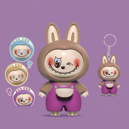 Labubu Face‑Changing 3D Bag Charm | Press‑to‑Change Expressions | Cute Keychain Toy Blue